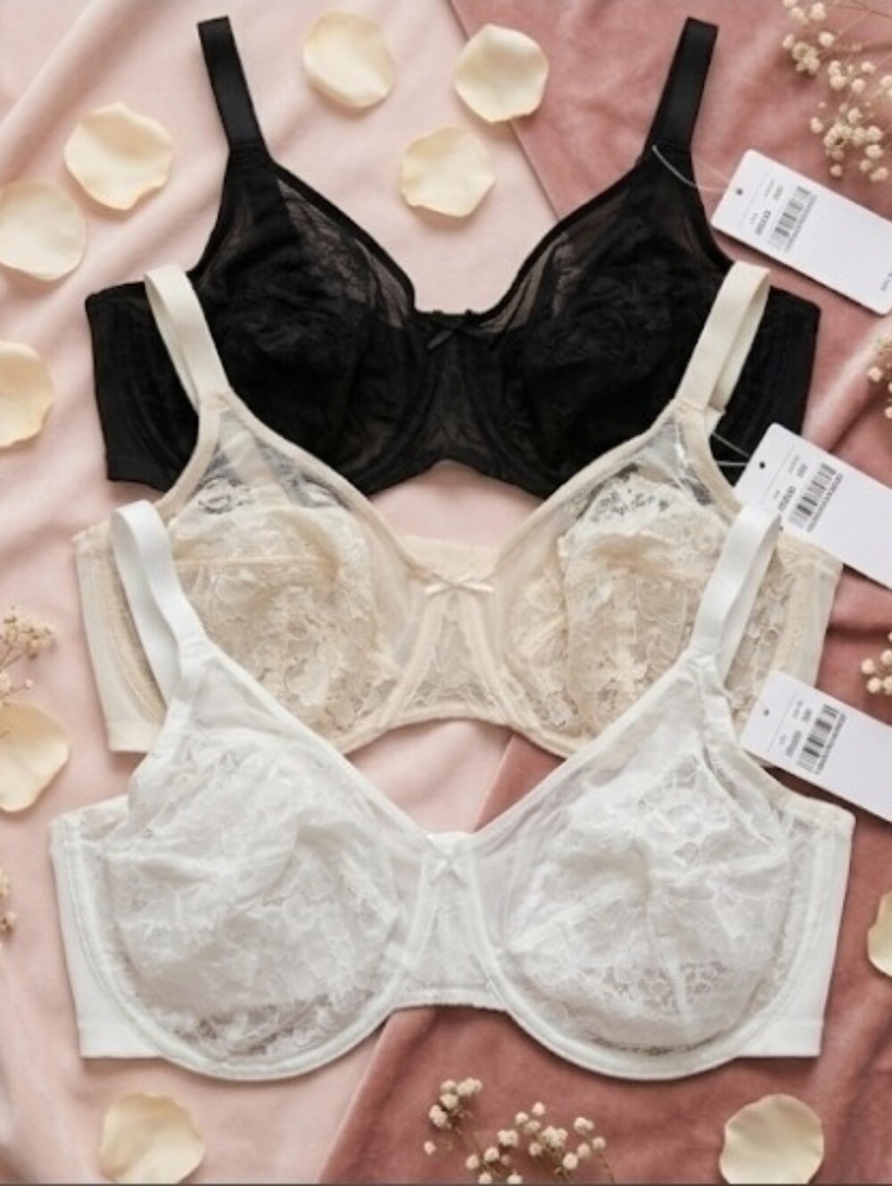 Nwt HSIA  Bundle Of 3 Lace Unlined Soft Mesh Underwire Minimizer Bras Size 40DDD